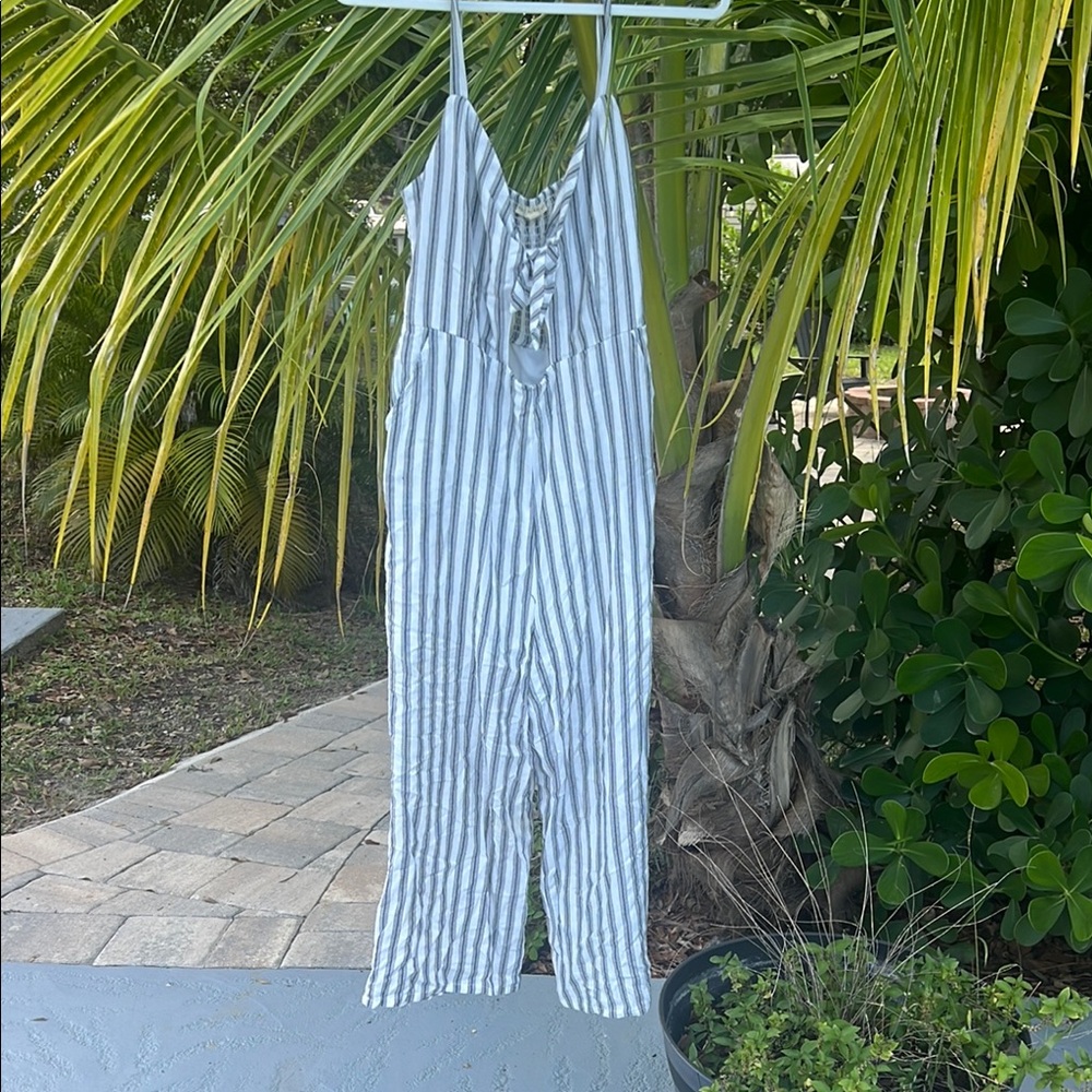 LA Hearts gray and White Striped jumpsuit one piece medium